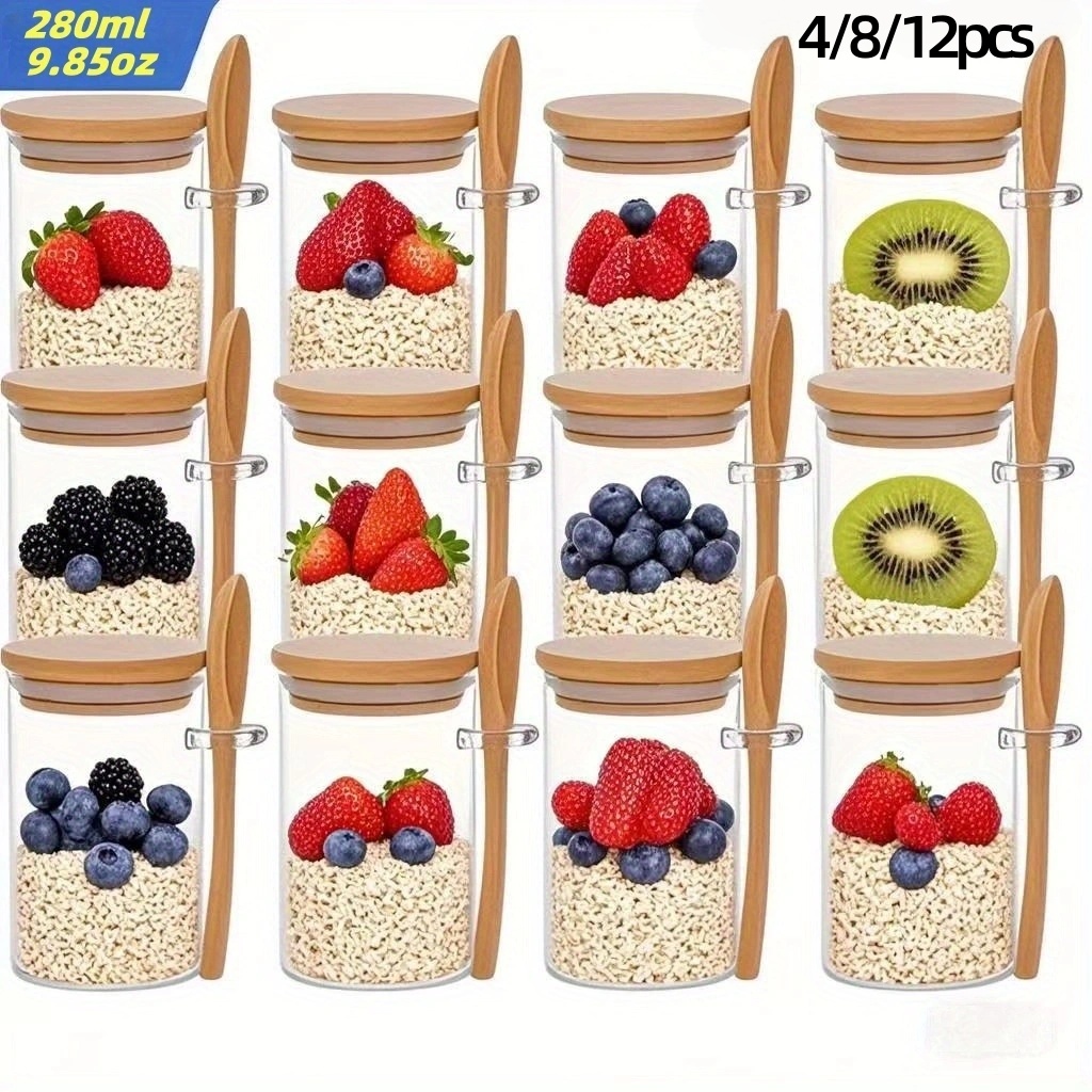 Meal Prep Jars With Lids - 4/8/12 piezas, tazas para desayuno de