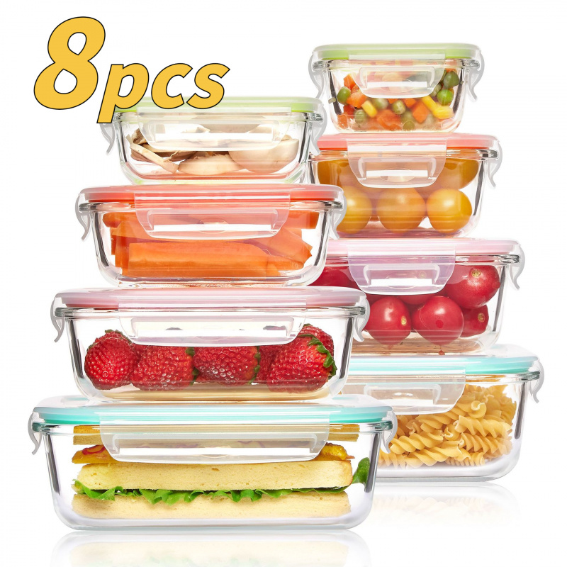 Meal Prep Oven Safe Containers - Juego de 8 Recipientes de Vidrio