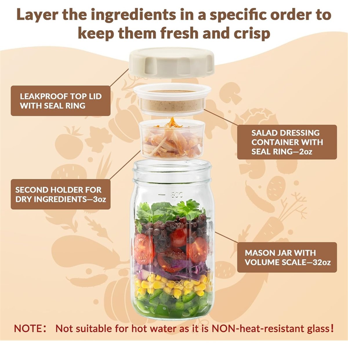 Meal Prep Jars With Lids - A67T NUEVO Paquete de 4 Frascos