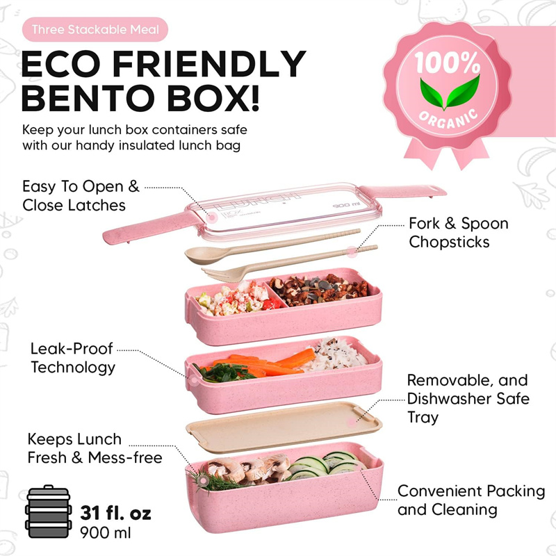 Caja Bento de paja de trigo co - Meal Prep Kits reseña y precio